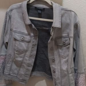 Grey and pink jean jacket, Ashley Stewart, 14/16